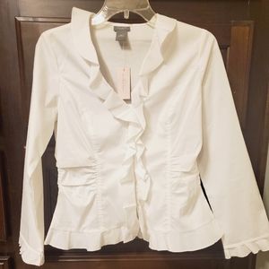 NWT ruffled button down white blouse